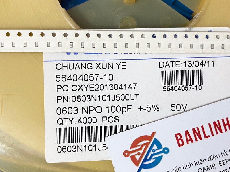 Tụ dán 100pF 50V 0603 0603N101J500LT