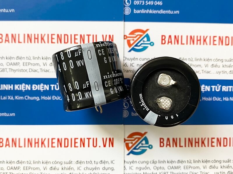 Alternative view of Tụ hóa 180uF 400V Nichicon kích thước 30x26mm Φ 30mm, cao 26mm