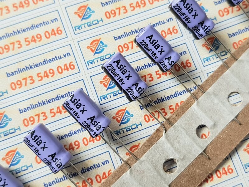 Tụ hóa 220uF 16V kích thước 6x12mm hãng Asia'x