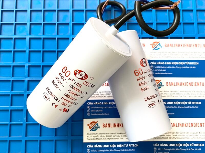 Tụ khởi động CBB60 60uF 450V SENJU (màu trắng)