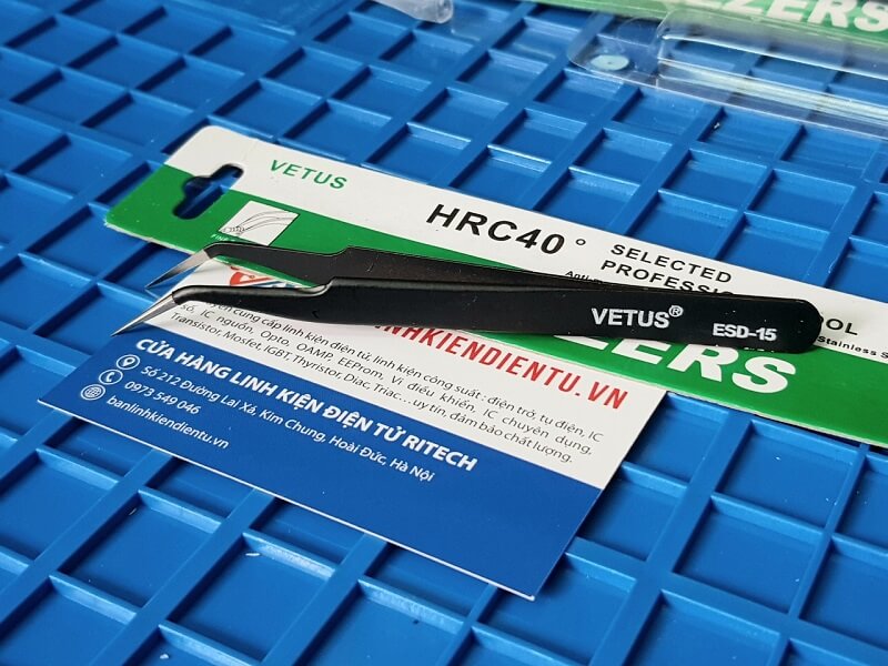 Nhíp gắp cong đầu nhọn VETUS HRC40 ESD-15 bằng théo không gỉ