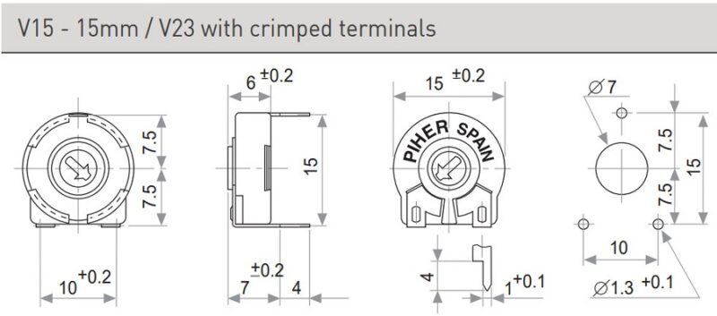 Kích thước chiết áp PT-15