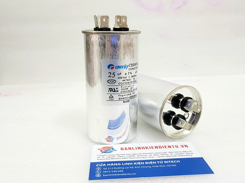 Tụ điều hòa, Tụ máy lạnh 25UF 450V CBB65A-1 100x50mm