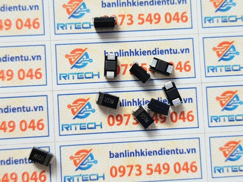 Alternative view of US1M (UF4007 SMA) Diode chỉnh lưu 1A/100V DO-214AC