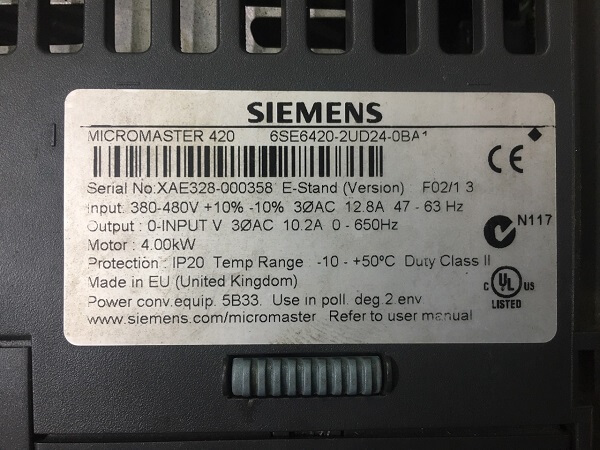 Alternative view of Biến tần Siemens Micromaster 420 4kw 6SE6420-2UD24-0BA1