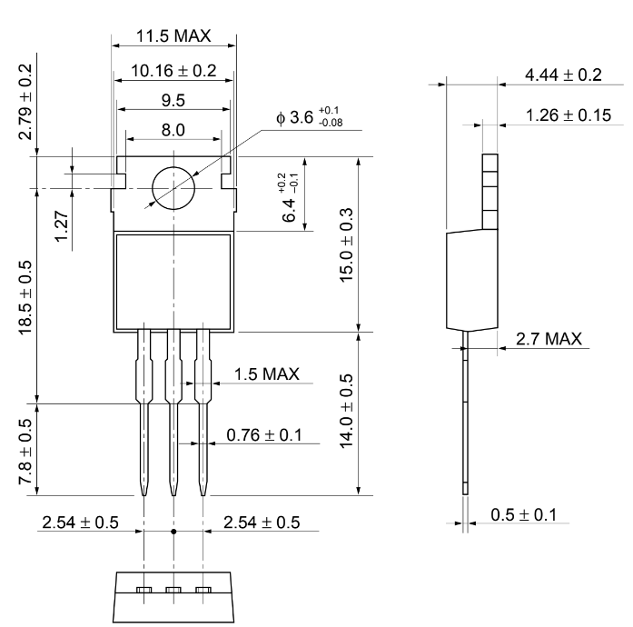 Alternative view of D768, 2SD768 Transistor NPN 6A 120V TO-220