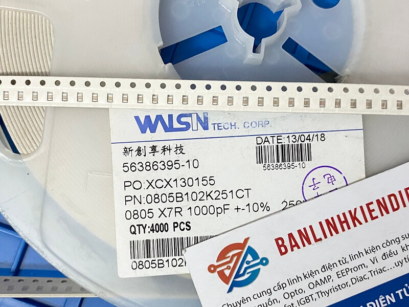 Tụ dán 1000pF 1nF 250V 0805 0805B102K251CT
