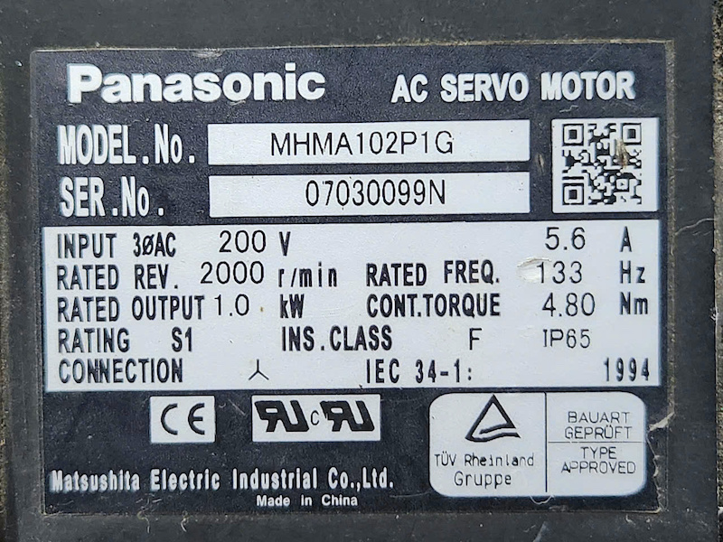 Alternative view of Motor servo AC Panasonic MHMA102P1G