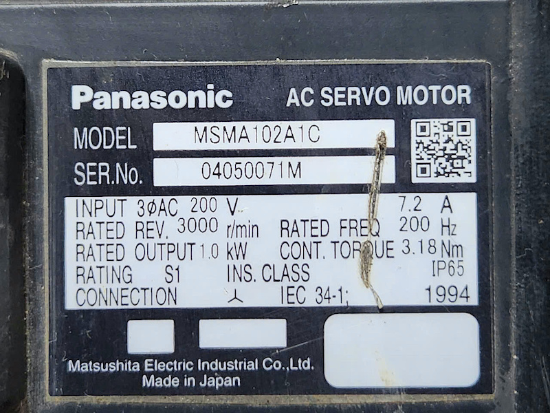 Alternative view of Motor servo AC Panasonic MSMA102A1C