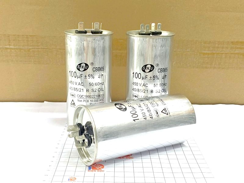Tụ điều hòa SENJU 100uF 450V CBB65 kích thước 125x60mm