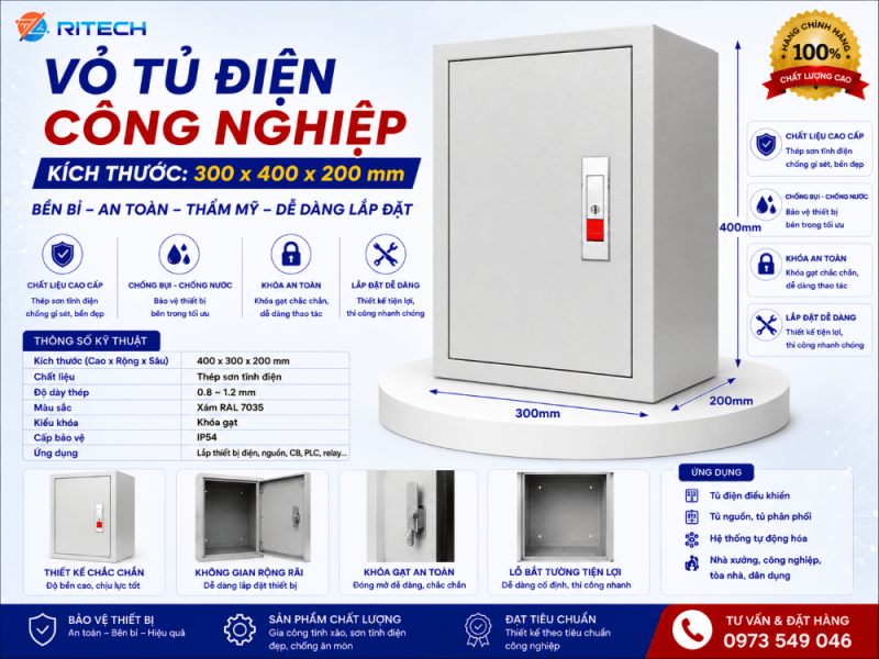 Vỏ tủ điện công nghiệp 300x400x200mm