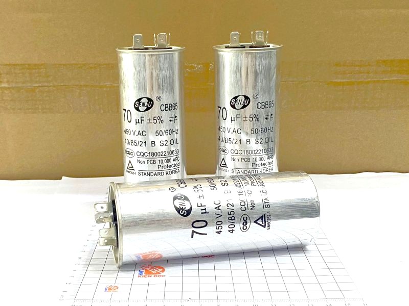 Tụ điều hòa SENJU 70UF 450V CBB65 kích thước125x55mm