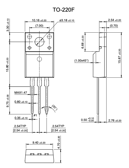 Kích thước FQF12N65CF