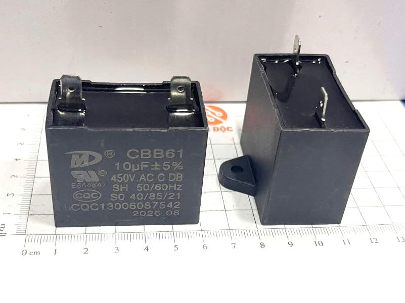 Tụ quạt CBB61 450V 10UF 2 chân (Smiler)